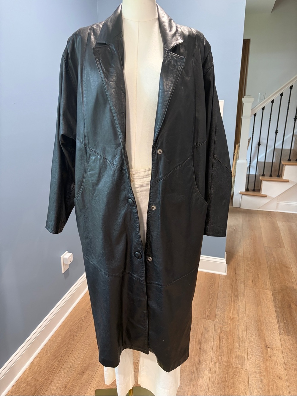 Vintage Wilsons Black Genuine Leather Long Coat Thinsulate Liner Oversized